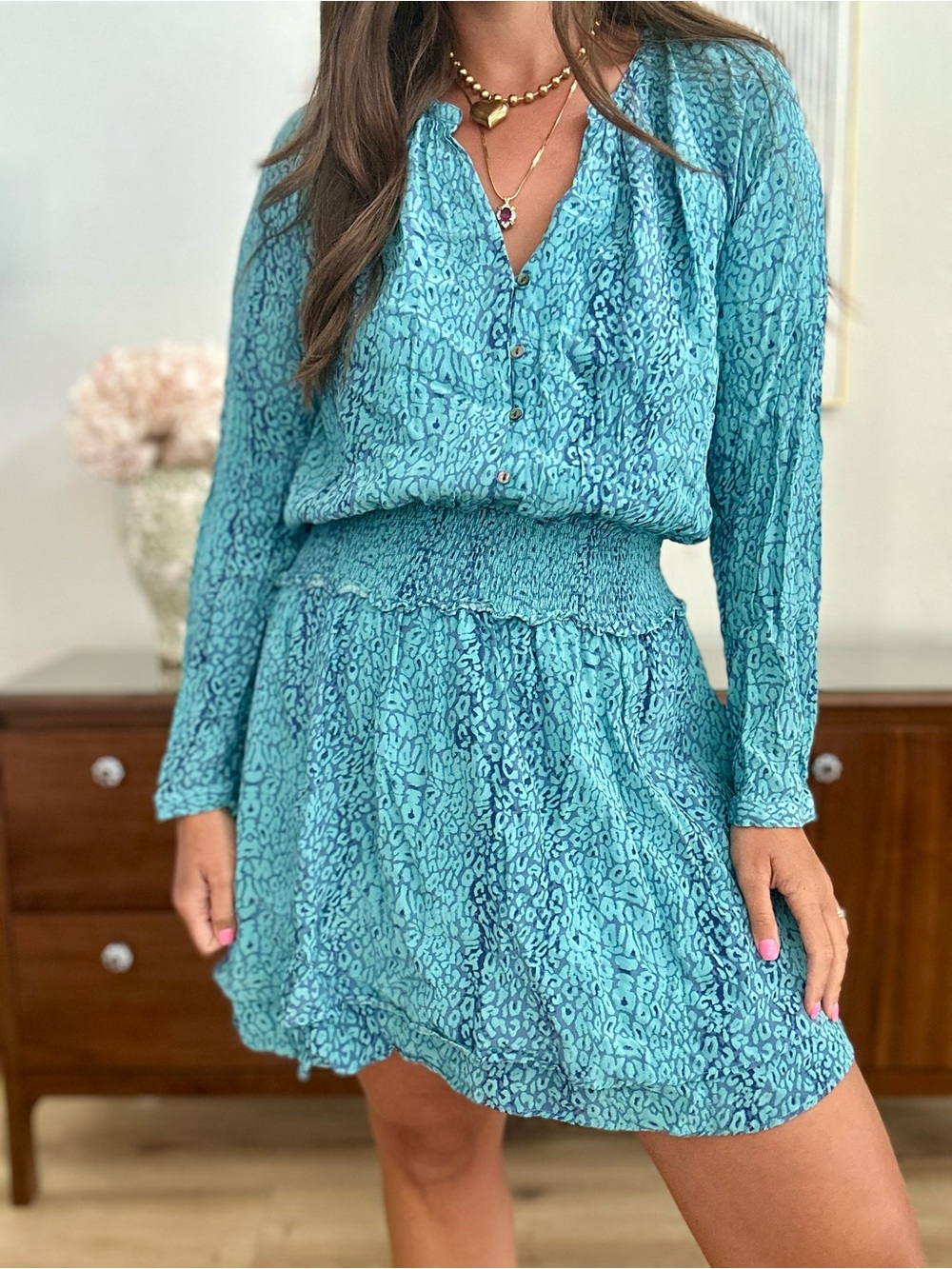 Rails Blue Printed Smocked Mini Dress – Size Large
